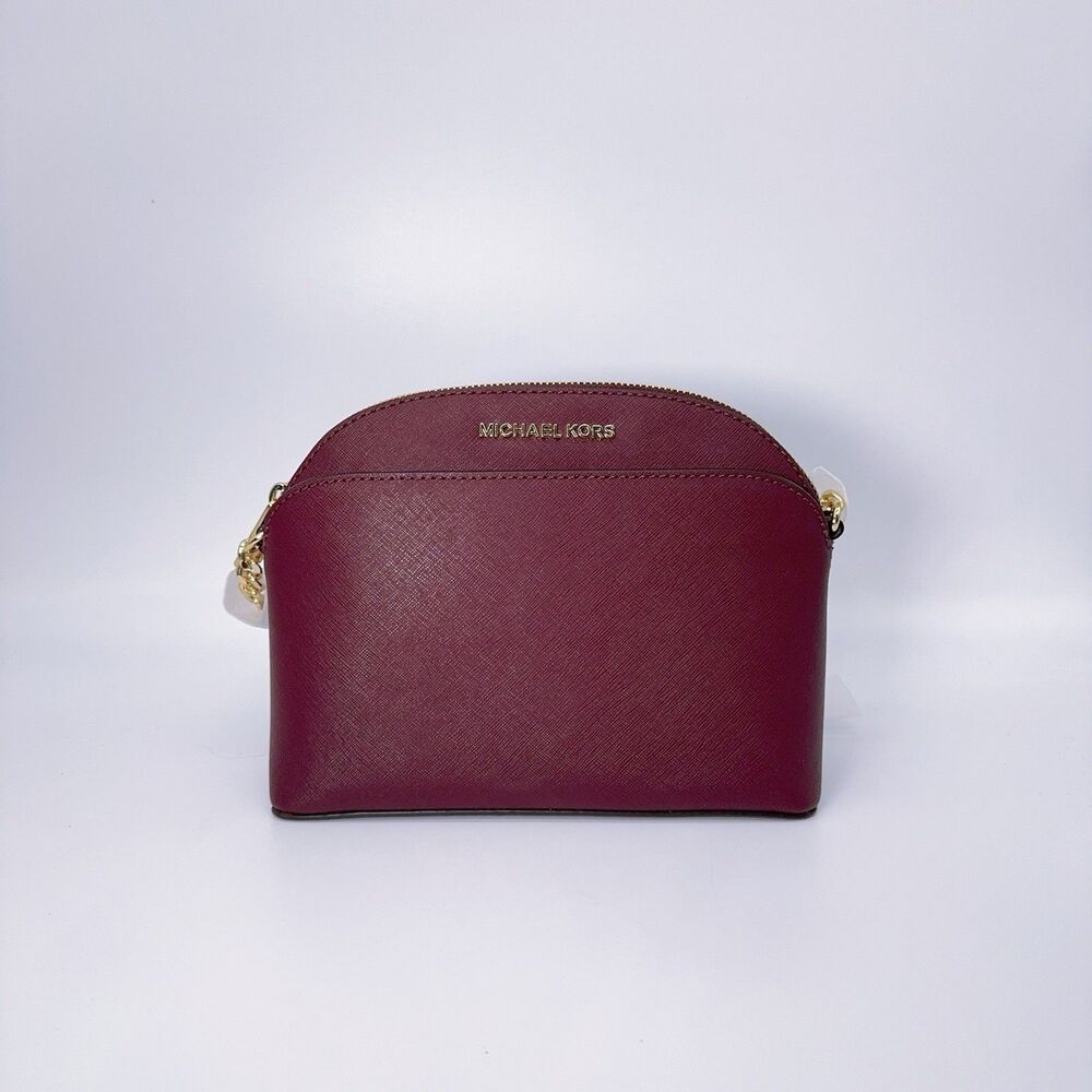 Michael Kors Jet Set Travel Md Dome Merlot Burgundy Wine Leather Crossbody Bag